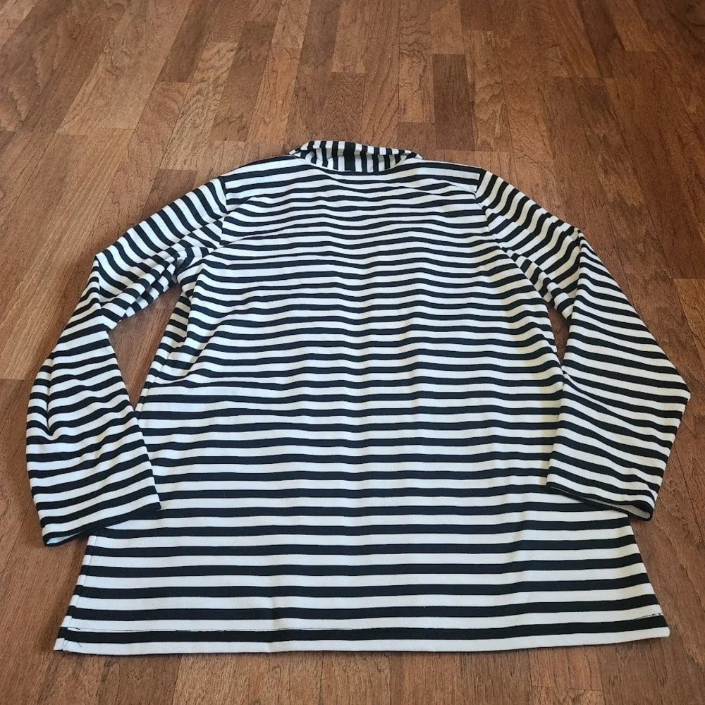 Christopher & Banks Womens L Black White Striped Open Front Cardigan Jacket 518